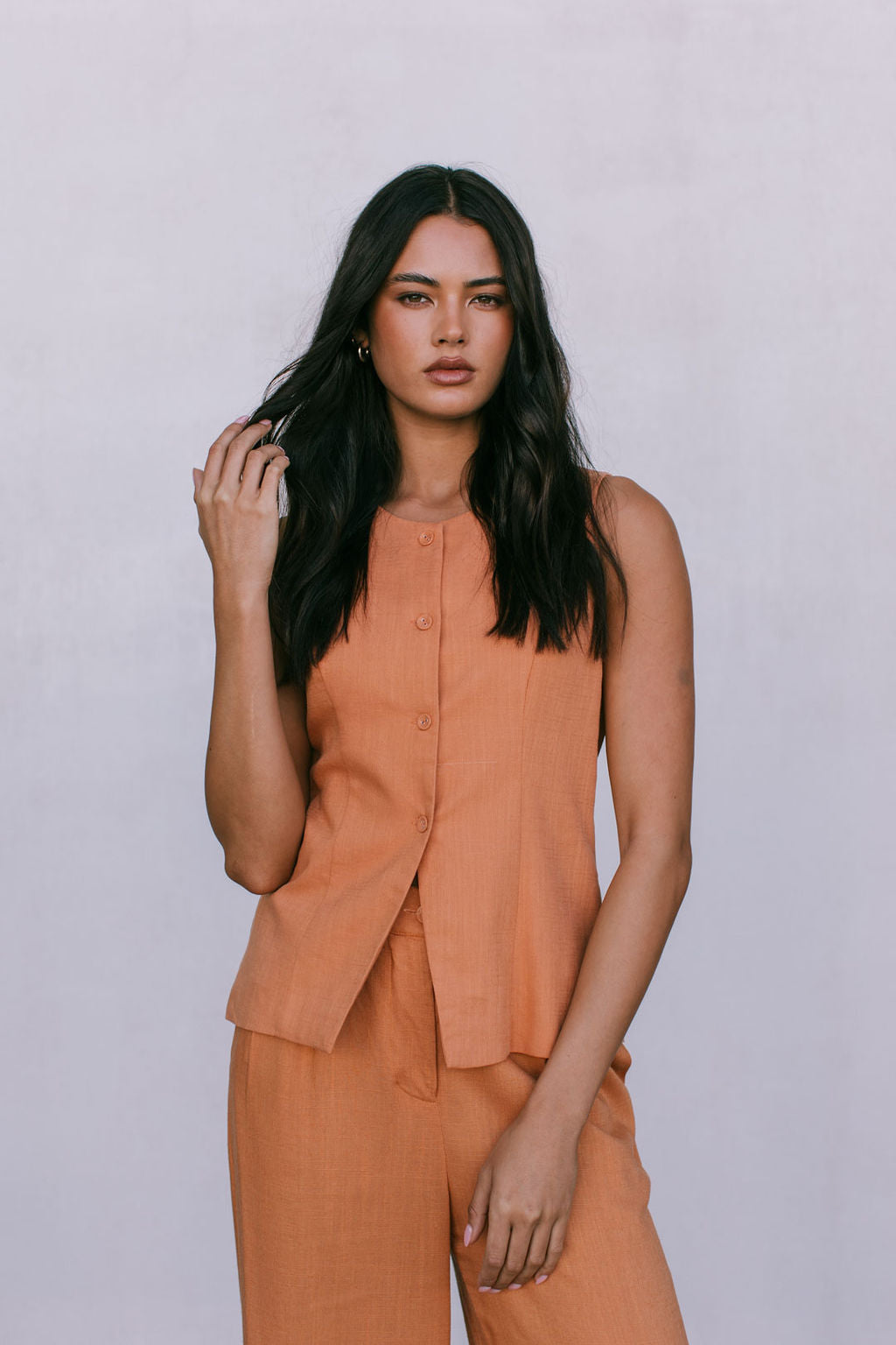 Virgo Linen Vest Rust