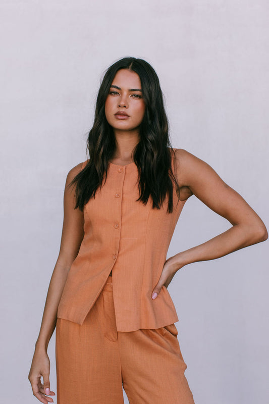 Leo Tailored Pants - Rust Linen