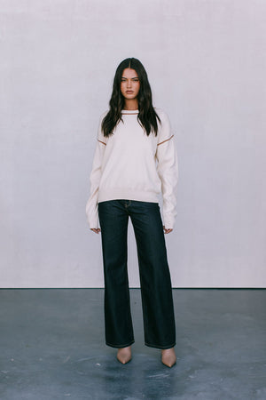 COMING SOON - Libra Knit Jumper - Cream / Chocolate Brown