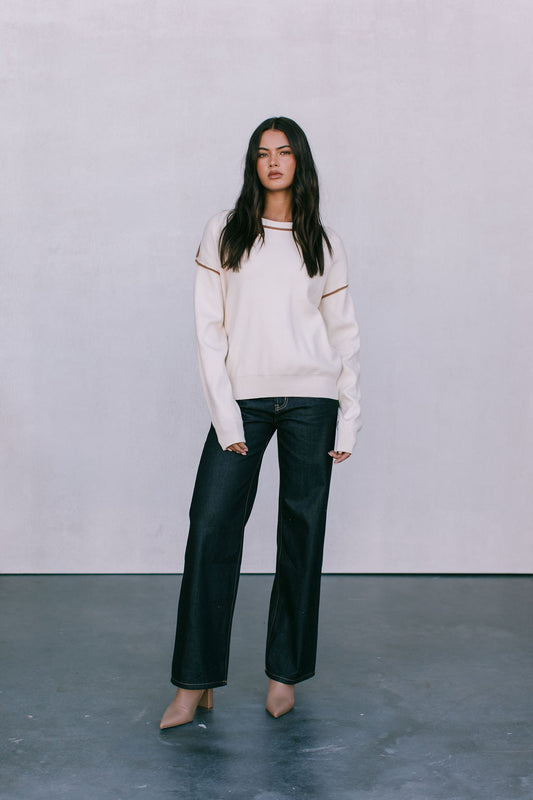 Libra Knit Jumper - Cream / Chocolate Brown