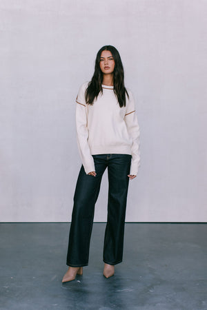 COMING SOON - Libra Knit Jumper - Cream / Chocolate Brown