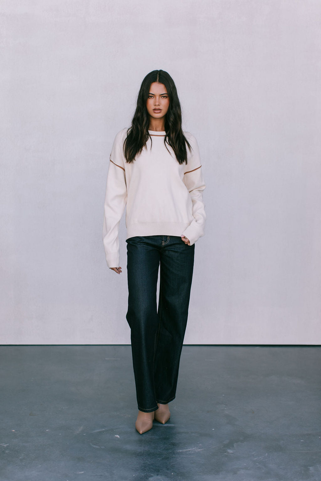 COMING SOON - Libra Knit Jumper - Cream / Chocolate Brown