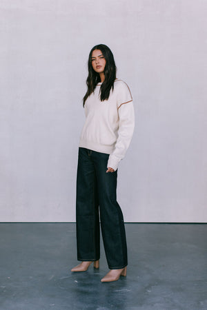 COMING SOON - Libra Knit Jumper - Cream / Chocolate Brown