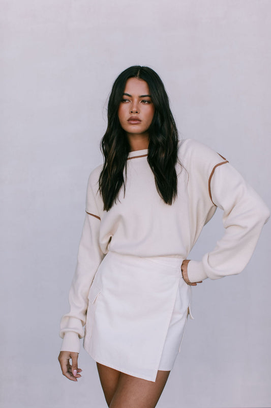 Libra Knit Jumper - Cream / Chocolate Brown