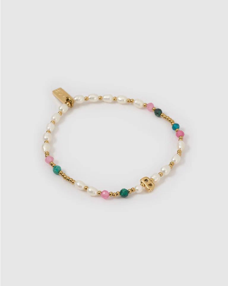 Beaded Initial Bracelet Gemstone