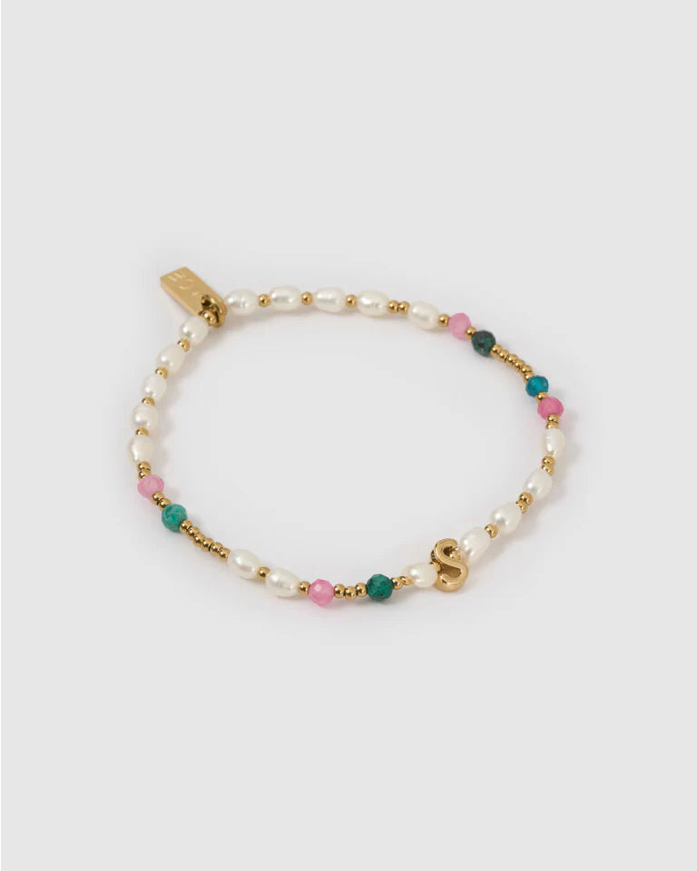 Beaded Initial Bracelet Gemstone
