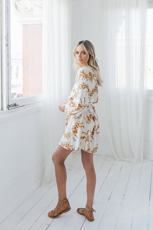 Olla Dress - Cream/Peach Floral