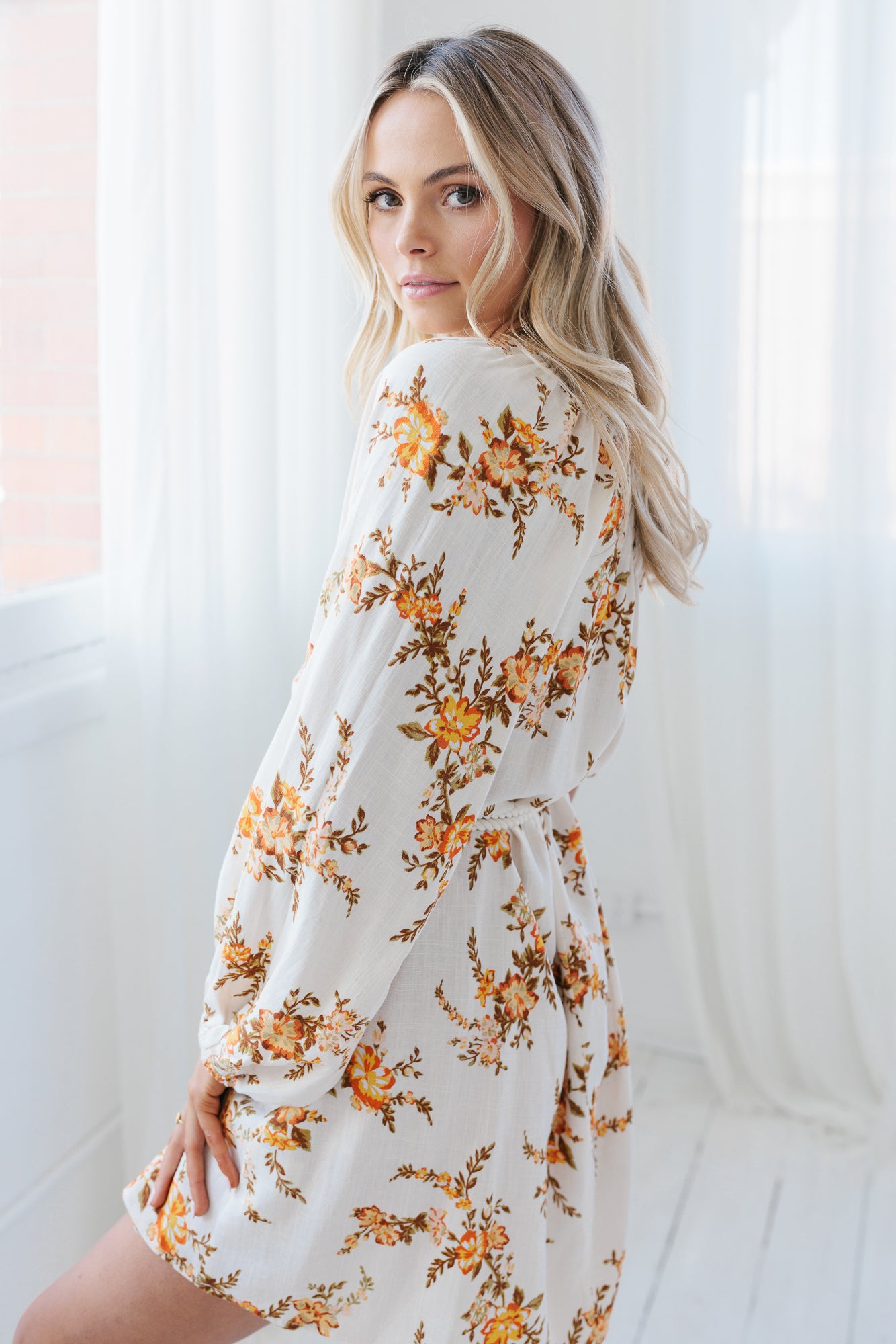 Peach floral hotsell wrap dress