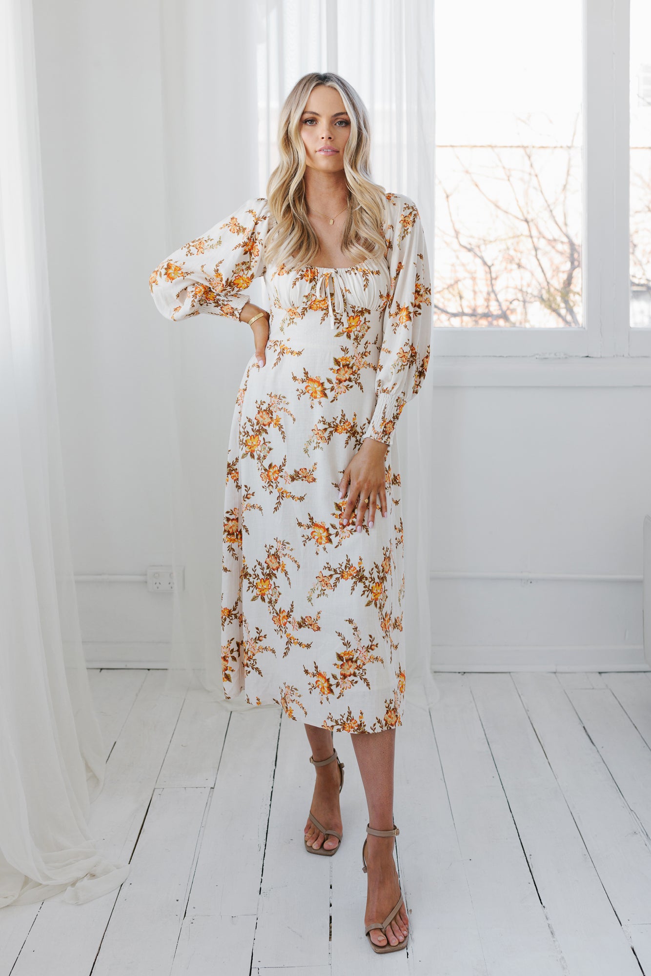 Ruscello Dress - Cream/Peach Floral