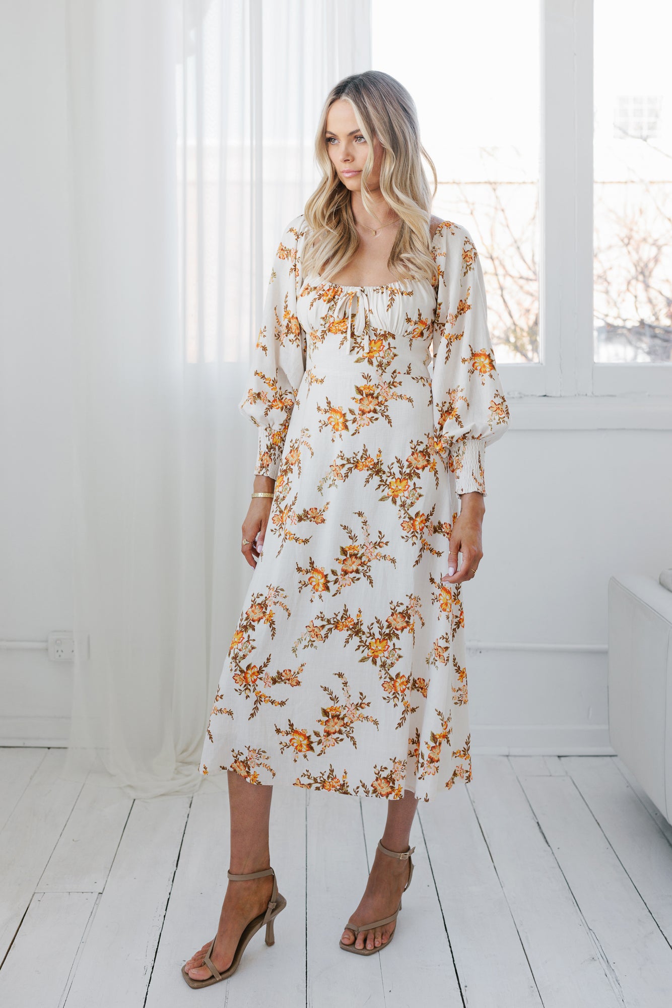 Ruscello Dress - Cream/Peach Floral