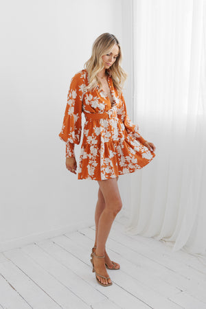 Estiva Dress - Auburn/Beige Floral