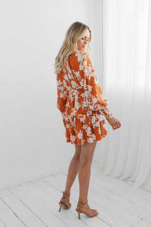 Estiva Dress - Auburn/Beige Floral