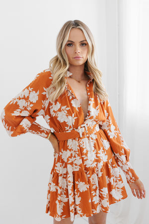 Estiva Dress - Auburn/Beige Floral