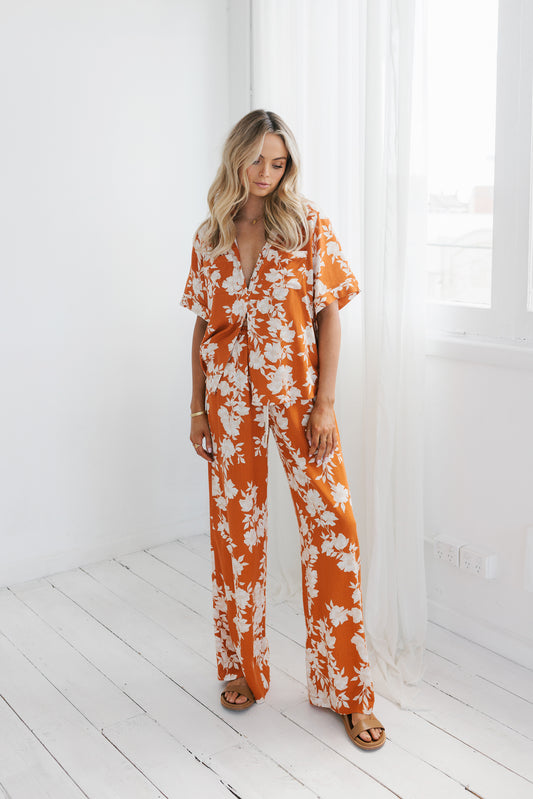 Citta Pants - Auburn/Beige Floral