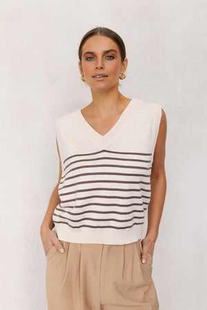 Betty Vest - Beige/Brown stripe