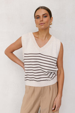 Betty Vest - Beige/Brown stripe