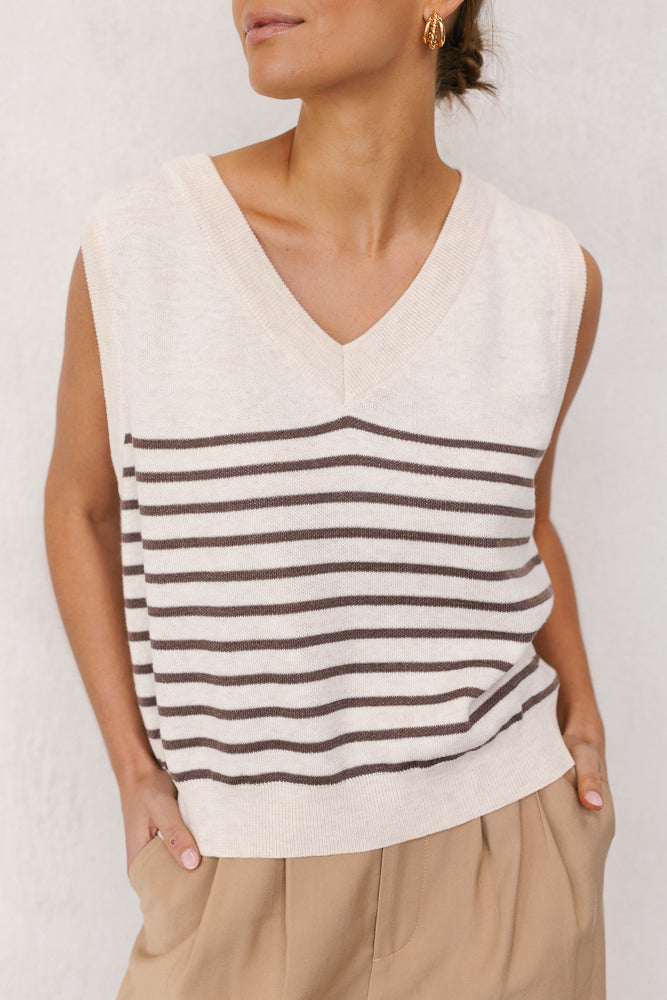 Betty Vest - Beige/Brown stripe