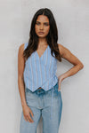 Calie Top - Blue/Brown Stripe