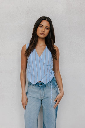 Calie Top - Blue/Brown Stripe