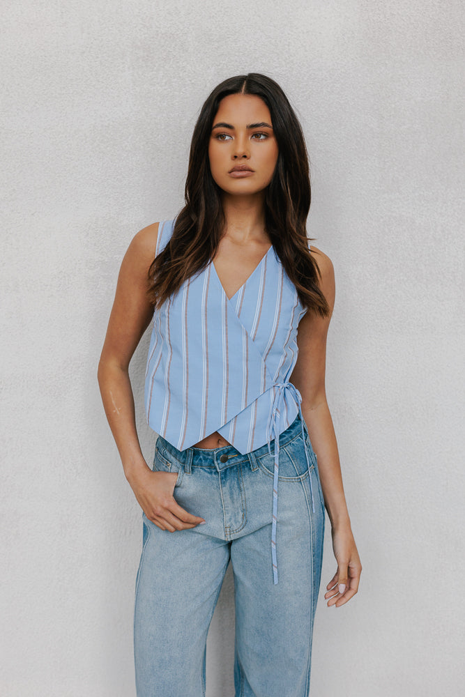 Calie Top - Blue/Brown Stripe