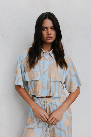 COMING SOON - La Luce Top - Blue/Tan Sun Print