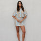 Del Sole Skirt - Blue/Tan Sun Print