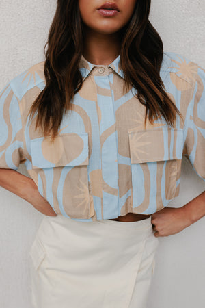 COMING SOON - La Luce Top - Blue/Tan Sun Print