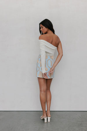 COMING SOON - Del Sole Skirt - Blue/Tan Sun Print