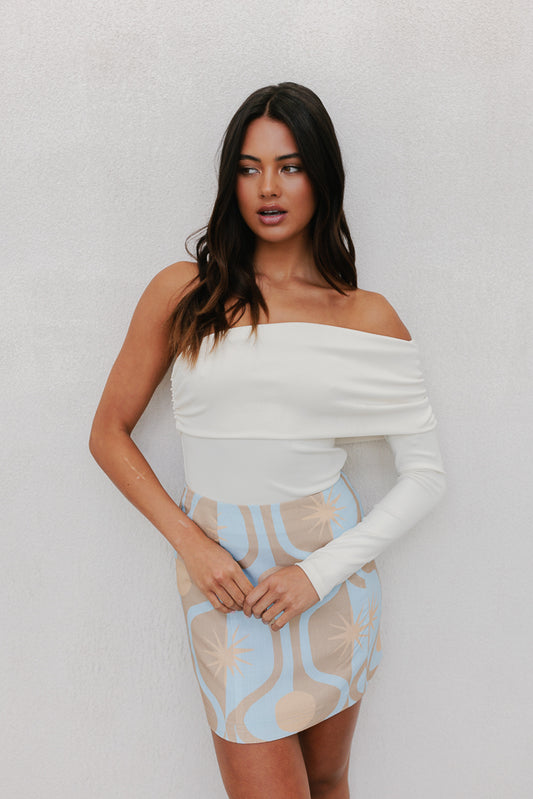 Aprire Mini Skirt - Blue/Tan Sun Print