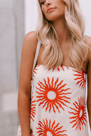 Xues Dress - Beige/Red Sun Print