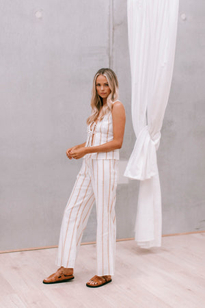 Cora Set - White/Tan Stripe