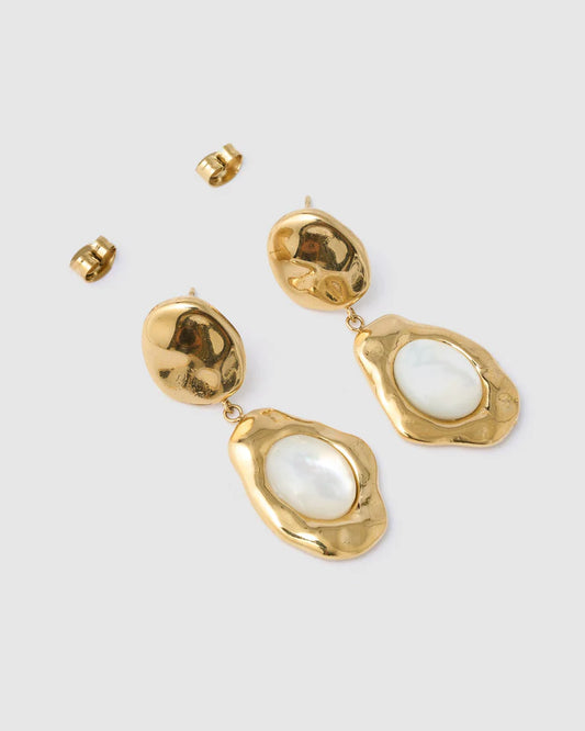 Florentine Mother of Pearl Earrings - Gold