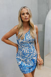 Fia Dress - Ivory/Blue Print