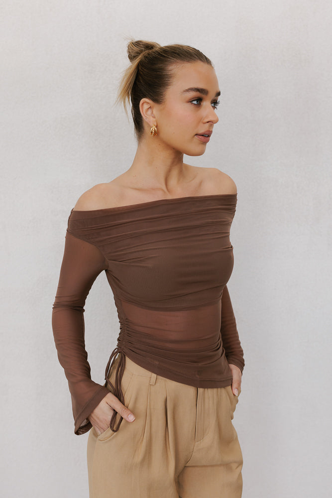 Foxx Off-the-shoulder Top Brown