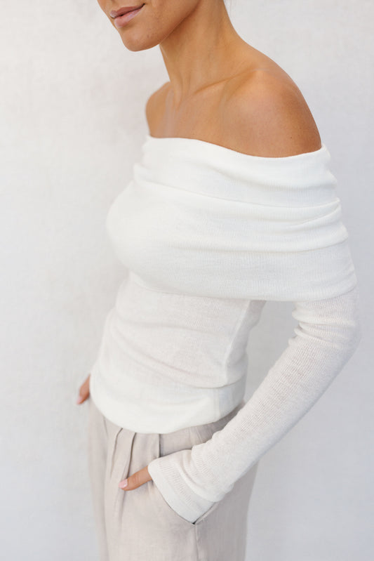 Garnet Off-Shoulder Knit Top - Ivory