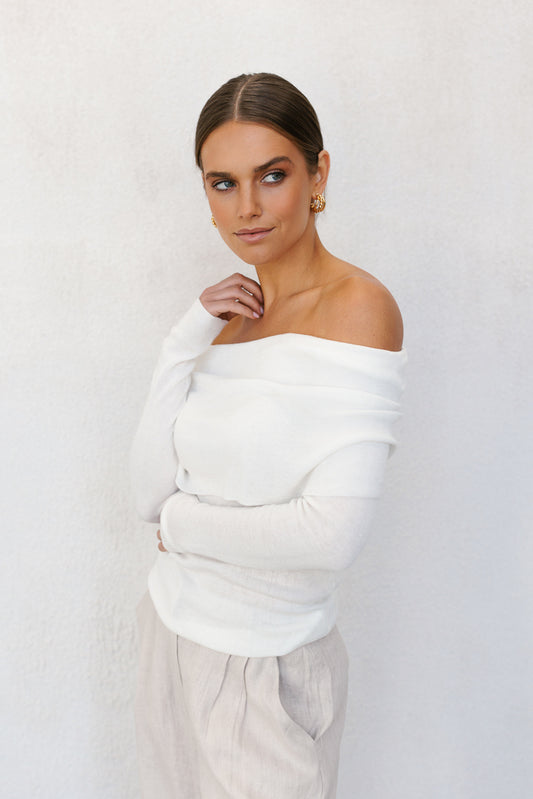 Garnet Off-Shoulder Knit Top - Ivory