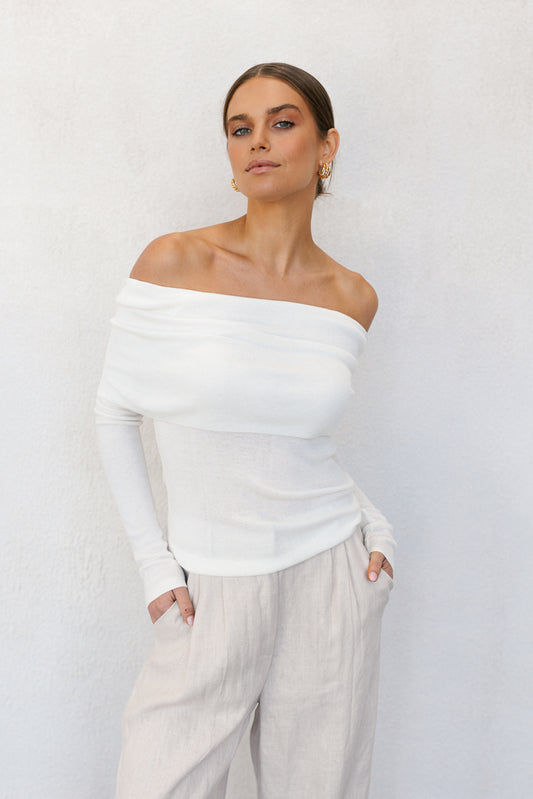 Garnet Off-Shoulder Knit Top - Ivory