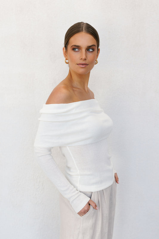 Garnet Off-Shoulder Knit Top - Ivory