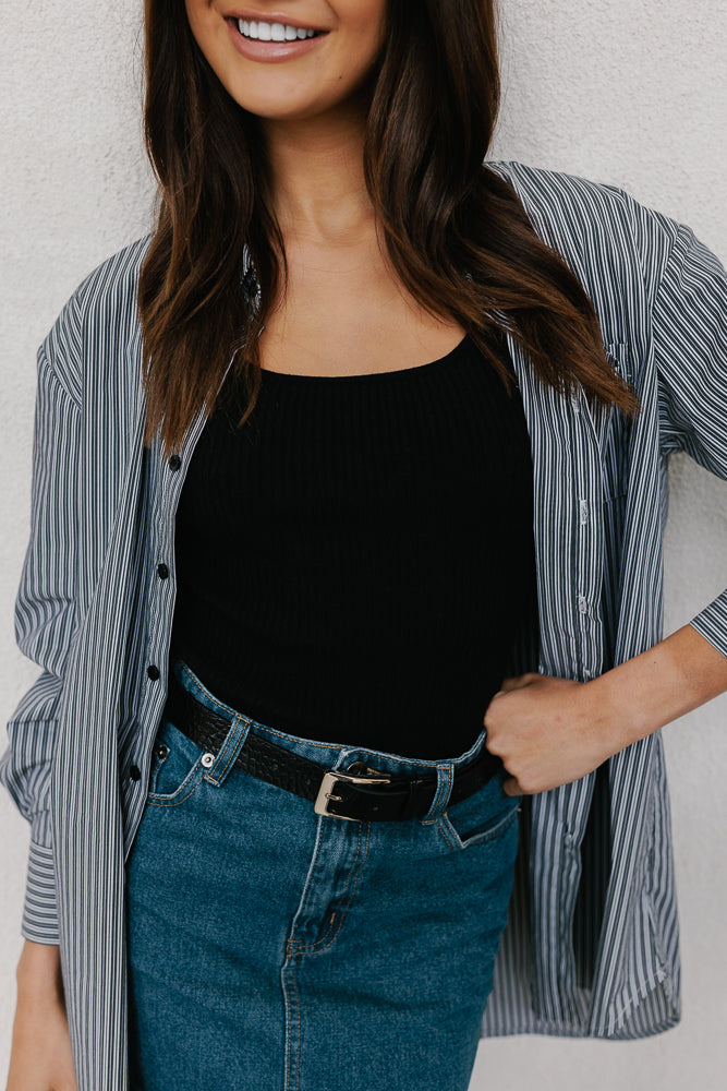 Harrie Top Charcoal Pinstripe