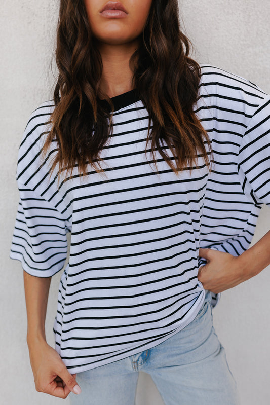 Kell Tee - White/Black Stripe