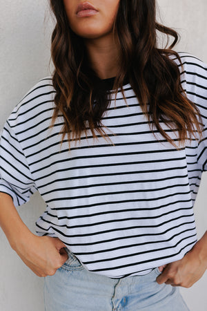 Kell Top - White/Black Stripe