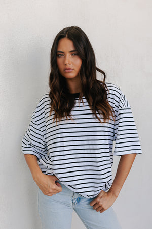 Kell Top - White/Black Stripe