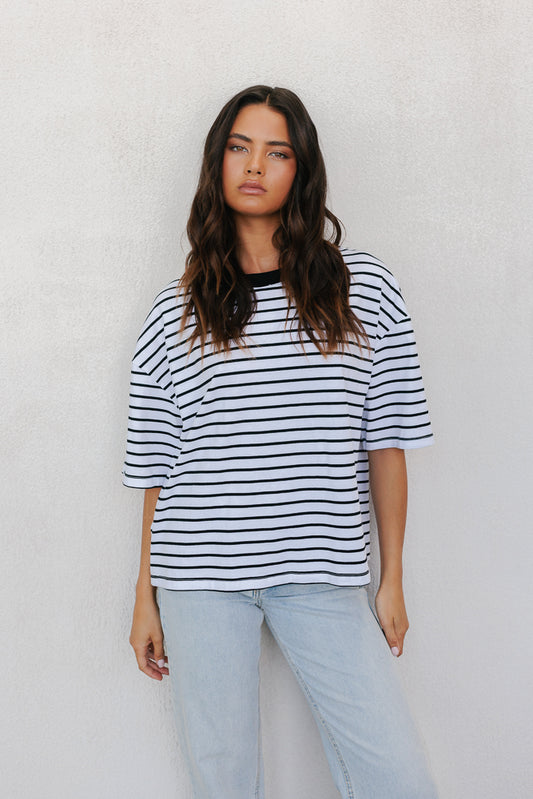 Kell Tee - White/Black Stripe
