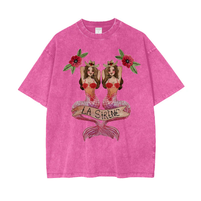La Sirene Tee Pink Acid Wash