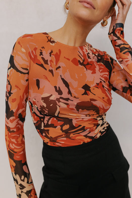 Genevieve Long-sleeve Top - Autumn Floral Mesh