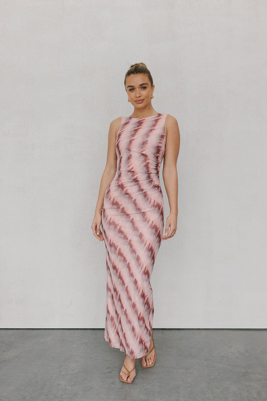 Kayla Maxi Dress - Berry Watercolour Mesh