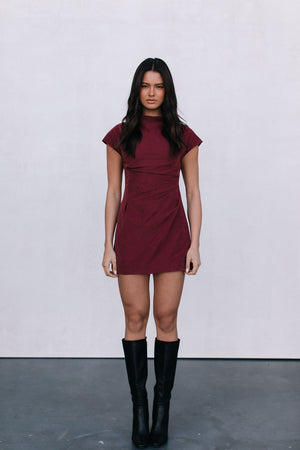 Zahli Mini Dress - Burgundy Suede Look