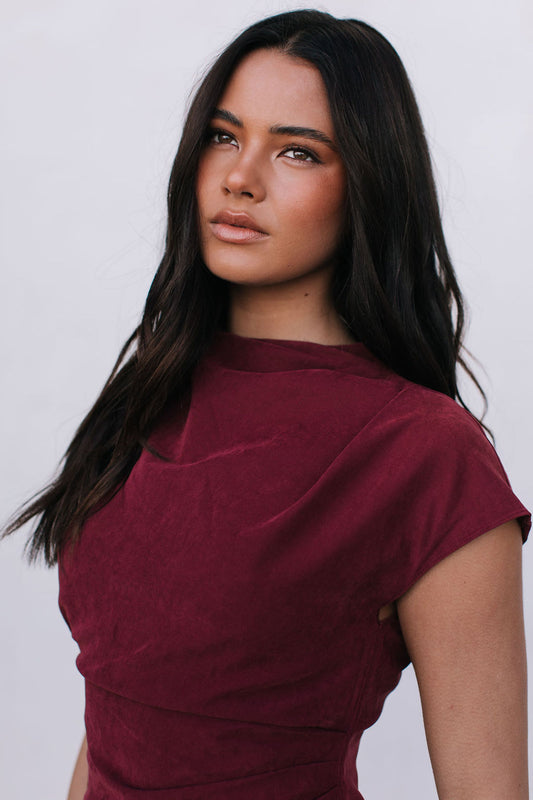Zahli Mini Dress - Burgundy Suede Look