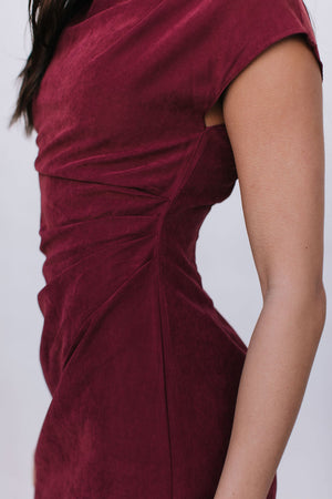 Zahli Mini Dress - Burgundy Suede Look