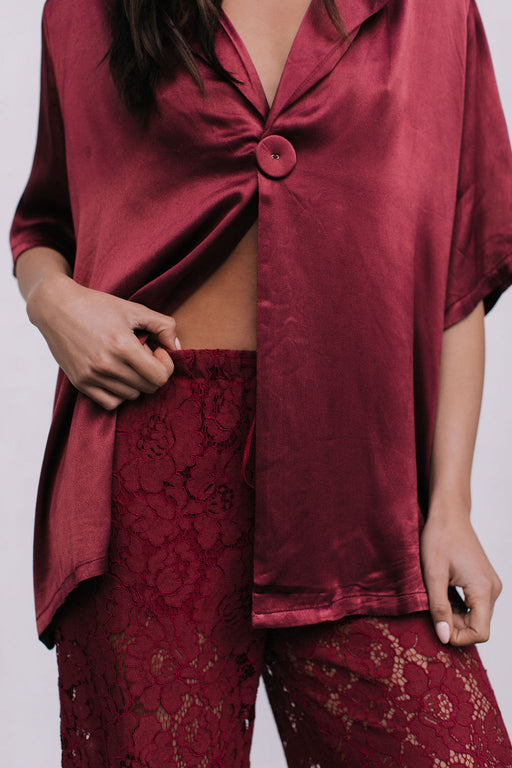 Francesca Shirt - Burgundy Satin
